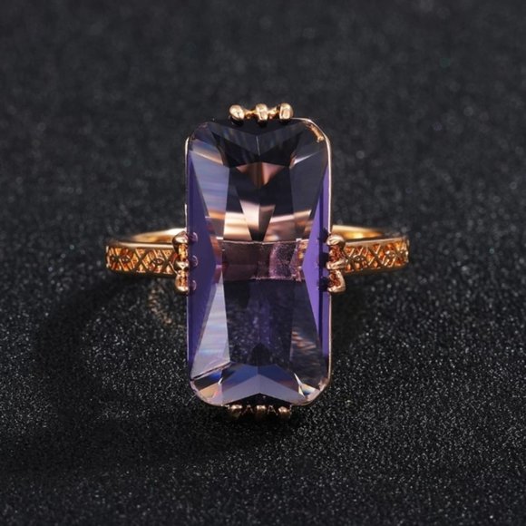 18k Gold Plated DIAMOND CUT Purple Stone Ring - Picture 2 of 5